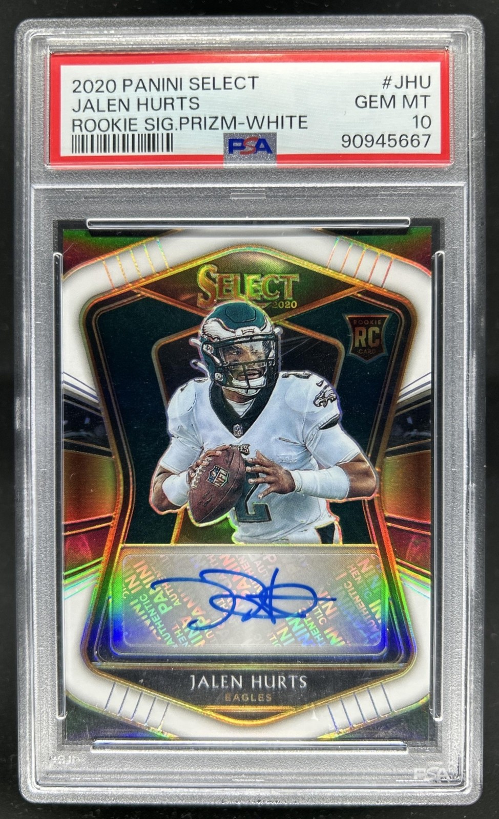 2020 Panini Select Jalen Hurts Rookie RC White Prizm Auto #/35 Eagles PSA 10 view 1