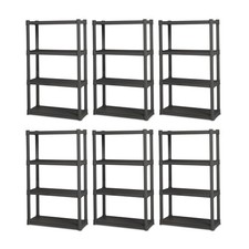 Sterilite 4 Shelf Durable Solid Surface Shelving Unit, Flat Gray 6 Pack