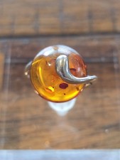 Sterling Silver cognac Amber BOHO Ring Size 7.5