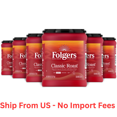 NEW! (6 pack) Folgers Classic Roast Ground Coffee, Medium Roast, 9.6 oz Canister