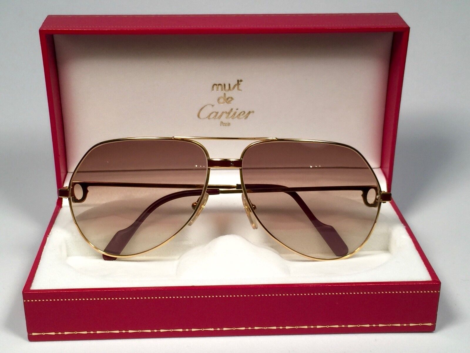 Nuevo Vintage Cartier Laca de Chine Aviador 59MM Gafas De Sol Oro...
