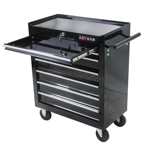 New 7 DRAWERS MULTIFUNCTIONAL TOOL CART WITH WHEELS-BLACK - Picture 11 of 12