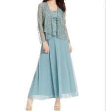 Mother of Bride Groom Women's Metallic Lace jacket dress formal gown size 18 1X