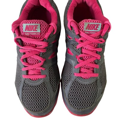 NIKE DUAL FUSION LITE WOMENS RUNNING SHOES COLOR ATHLETIC GRAY PINK LACEUP  SIZE
