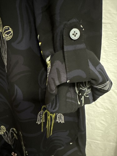 Camicetta media donna Ann Taylor LOFT blu navy floreale girocollo LS regolazione linguetta 3/4 - Foto 5 di 8