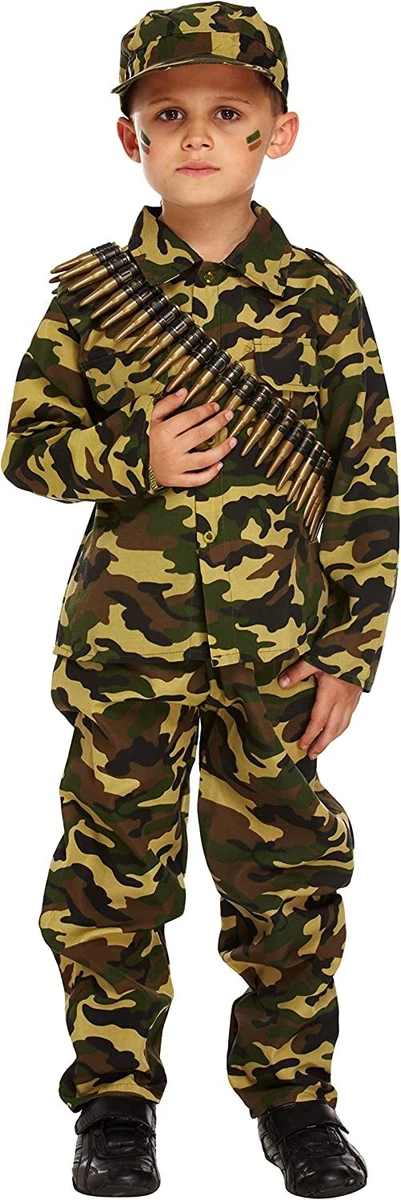 BOYS ARMY MILITARY FANCY DRESS COSTUME SOLDIER OUTFIT UNIFORM CHILDS KIDS  PARTY