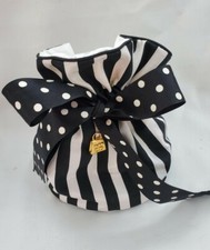 Vintage Christian Dior Made in U.S.A Black Bow Striped Cosmetic Make Up Pouch