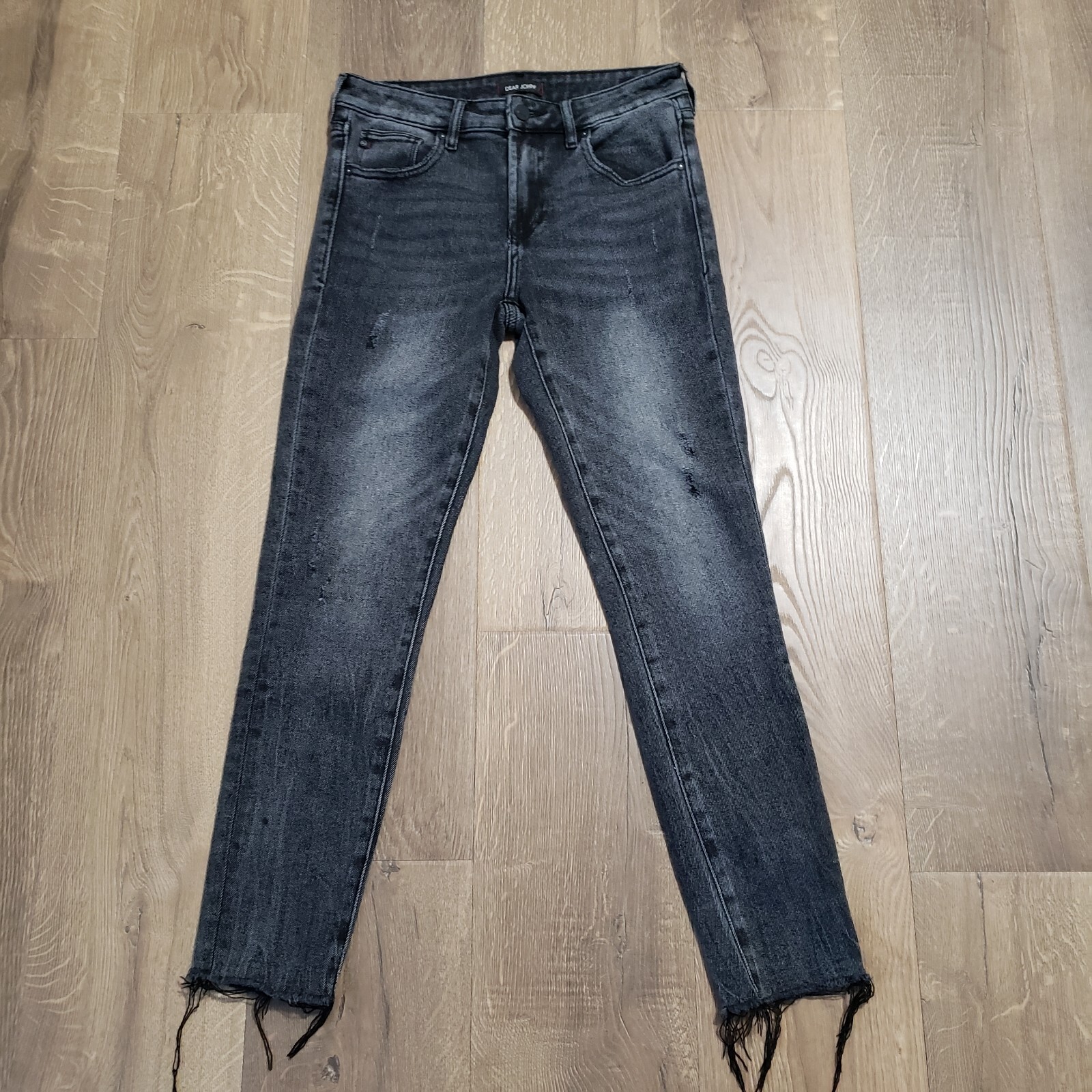 Dear John Womens Jeans Size 26 Gisele High Waist Skinny Distressed Black Raw Hem