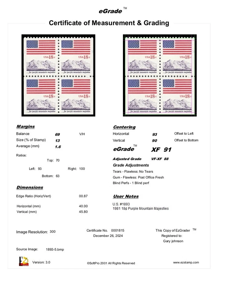 US Stamp #1893 - 1981 18¢ Flag Over Seacoast, EzGrade™ VF/F, MNH, Block of Four - Image 3 of 3