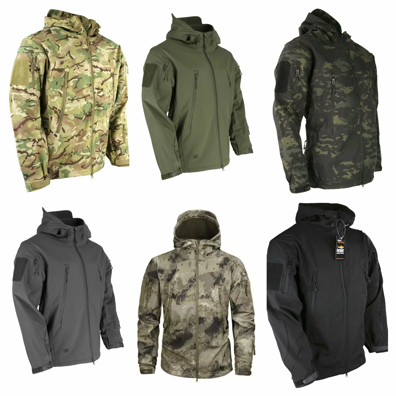 Patriot Tactical Soft Shell Mens Hooded Jacket Storm Proof Zip Fleece Lined Coat