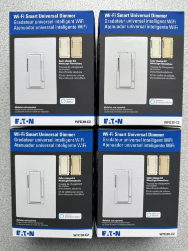 4 NEW Eaton WFD30-C2-SP-L Wi-Fi Smart Dimmer Switch White/Light Almond/Ivory LOT