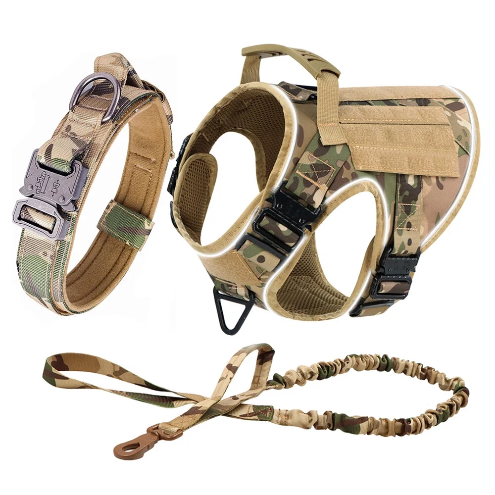 Dog Harness with 4 Metal Buckle Military Tactical Pet Training Vest Harnesses