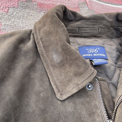 Brooks Brothers Suede Leather Bomber Jacket Field Chore Coat Brown