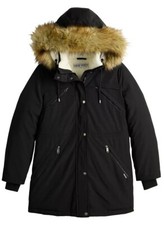Nine West Winter Jacket Womens Size MEDIUM Black Sherpa Trim Coat