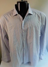 ORIGINAL PENGUIN Heritage Slim Fit 100 Cotton LS Striped Shirt Blue/Peach SZ 18