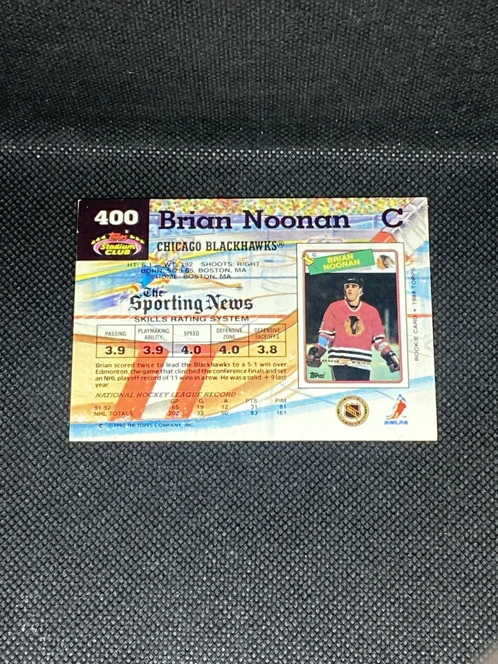 Brian Noonan 1992-93 Topps Stadium Club #400 Chicago Blackhawks Auto Signed Card - Image 3 of 3