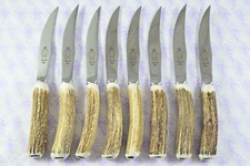 8 Eight New Hump Back Genuine Stag/Antler Handle Steak Knives  Sheffield England