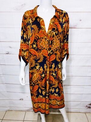 Mlle Gabrielle Womens Shift Dress Size 2X Paisley Floral 3/4 Roll Tab  Sleeve | eBay