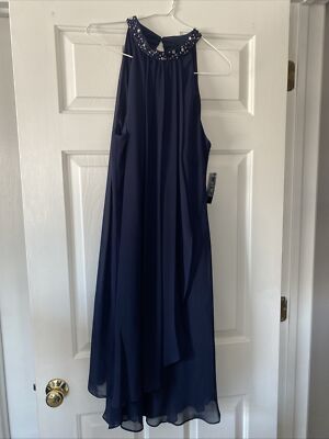 Women's SLNY Dress Size 14 Navy Blue High Neck Sleeveless Formal NWT | eBay