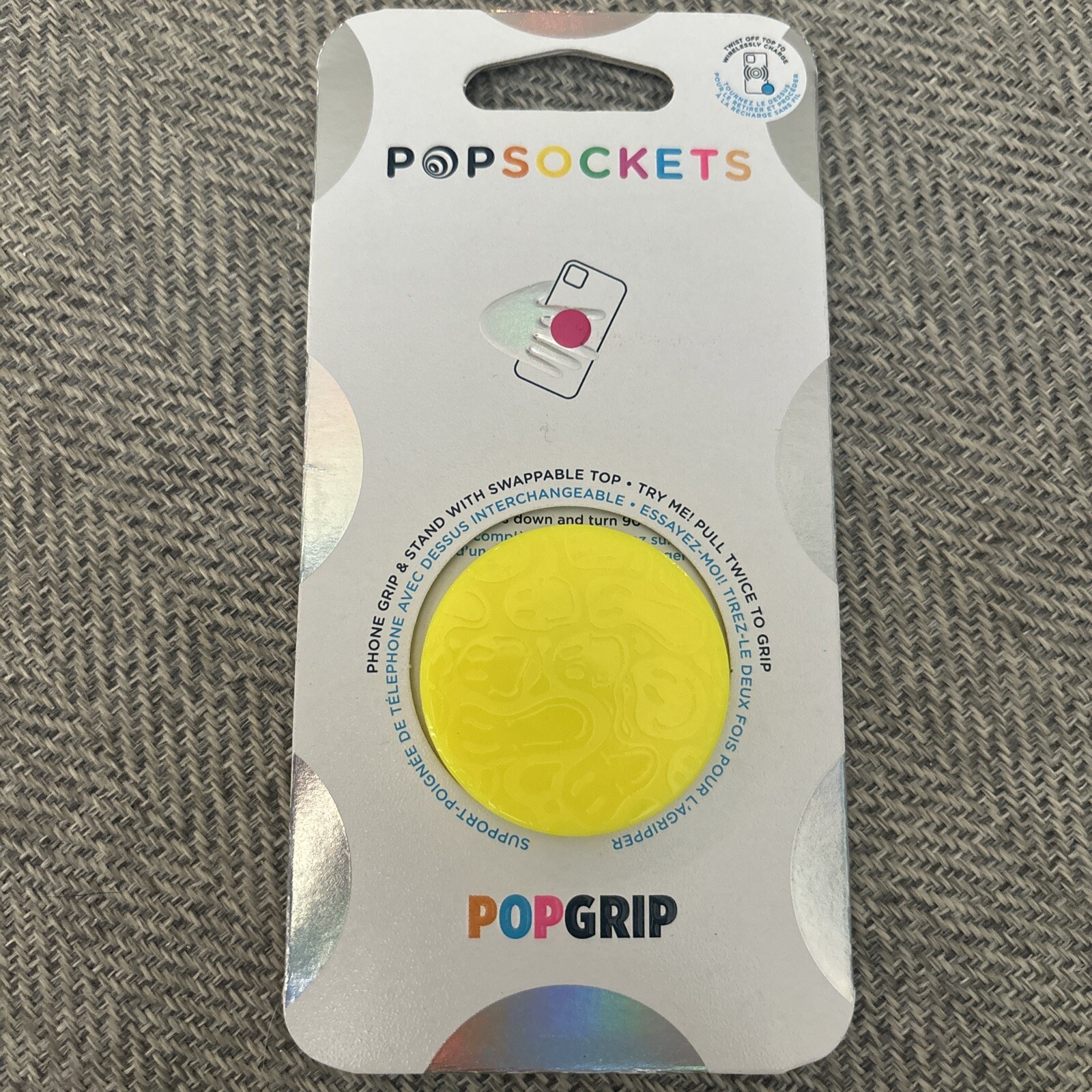 PopSocket PopGrip Checker Cell Phone Grip & Stand - Neon Jolt Yellow Smiley Melt-image
