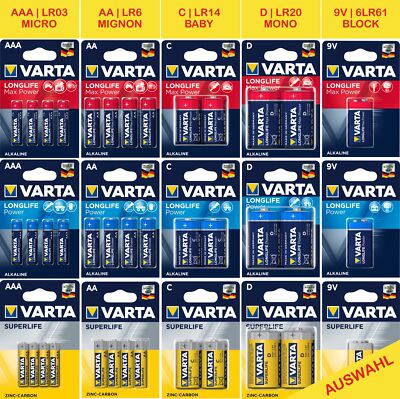 VARTA Batterie 9V-Block  4.5V-Block D Mono R20 C Baby R14 AAA Micro