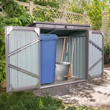 Outdoor Metal Garbage Bin Shed Sloped Roof for 2 Trash Cans with Lockable Door