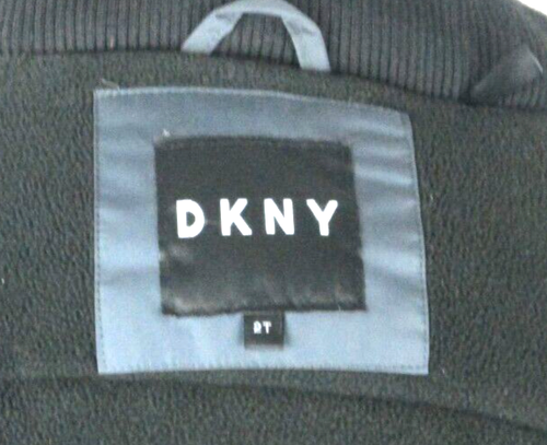 DKNY Cappotto Invernale Cappuccio Isolato Ecopelliccia Logo Doppia Chiusura Grigio Nero Taglia 2T - Foto 18 di 18