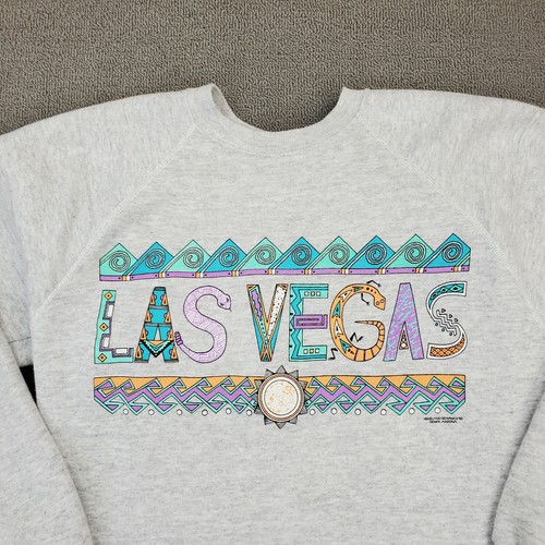 Vintage Sweatshirt Mens Large "Las Vegas" Gray Long Sleeve Sweatshirt USA Made - Picture 3 of 12