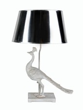 Nachttischlampe Pfau Figur Leuchte Silber Lampe Tischlampe Tischleuchte 72cm