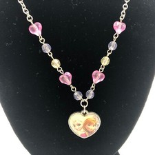 FROZEN ELSA AND ANNA BUBBLE HEART 16 INCH NECKLACE DISNEY STORE PINK PURPLE