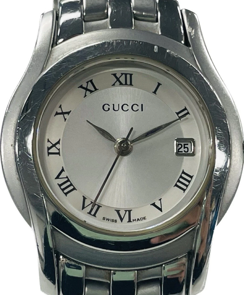 Montre femme Gucci 5500L Date en acier inoxydable à prix réduit excellent A90