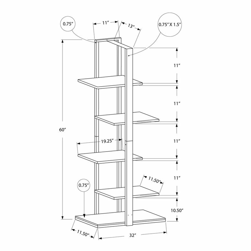 Monarch 5 Shelf Metal Bookcase in White and Silver