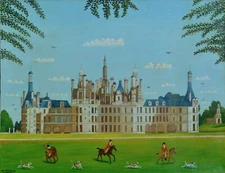 Painting Antique Naif Daniel Ferrara View of The Castle Chambord 15 P Rack Xx Em