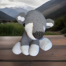 Hand Crocheted Wolf Stuffed Animal. Celtic Symbol Tag Faux Leather Collar