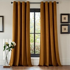 Golden Brown Velvet Curtains 90 inch Length 2 Panels, Luxury Blackout Grommet...