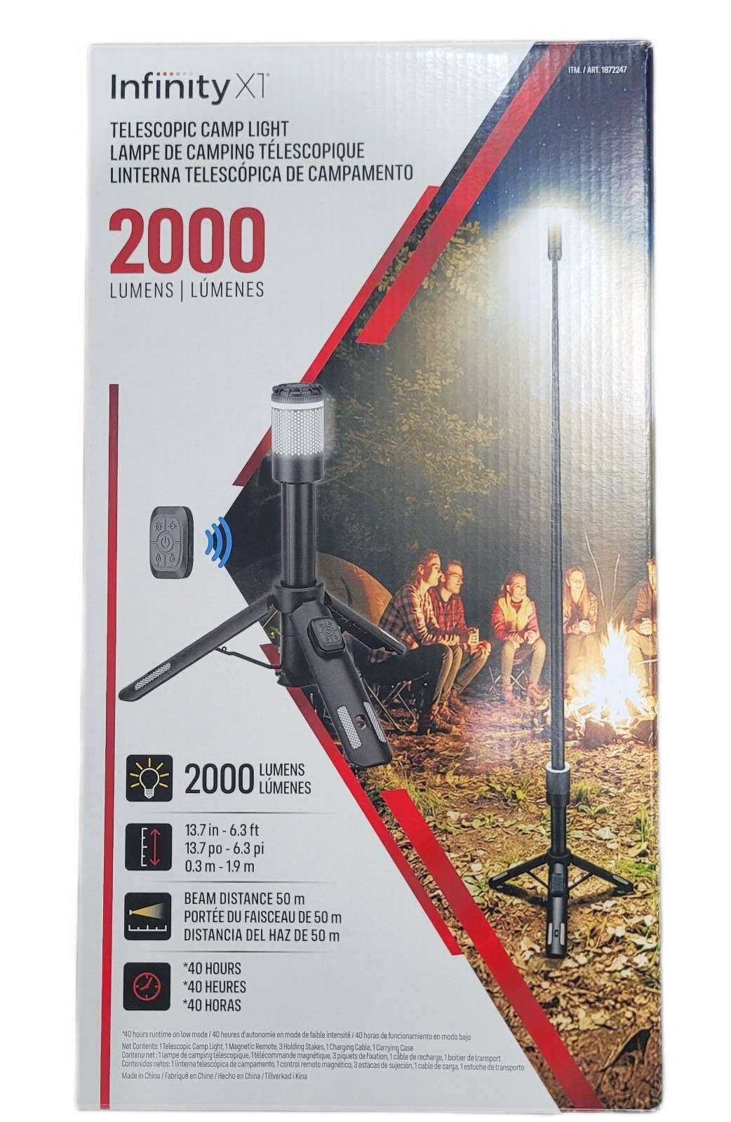 Infinity X1 2000 Lumen Telescopic Camp Light - Telescoping Tripod Camp Light