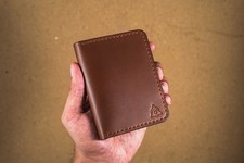 Handmade Full Grain Leather Bifold Wallet: Anniversary Holiday Gift for Men