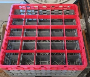 Restaurant Dishwasher Glass Rack 25 Compartments 3 Extenders Red Grey Commercial
