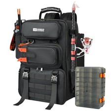 Fishing Backpack, 40L Tackle Backpack with Rod Holders  2 Tackle Trays, Larg...