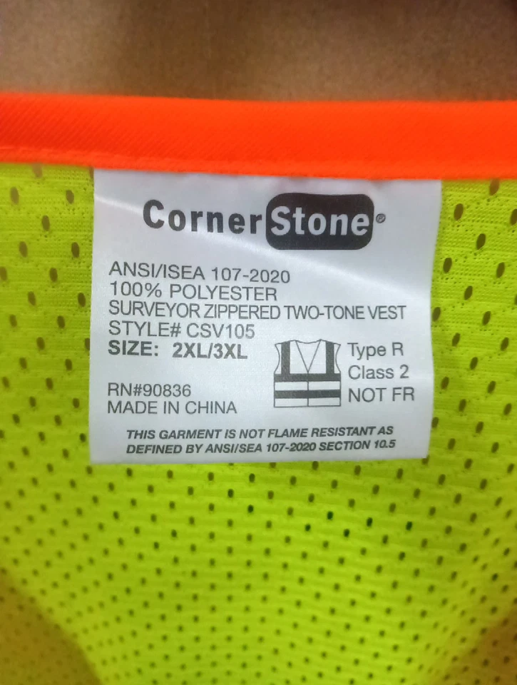 CornerStone CSV105 ANSI 107 Class 2 Surveyor Zippered  Vest 2/3XL,  9143 - Image 3 of 4