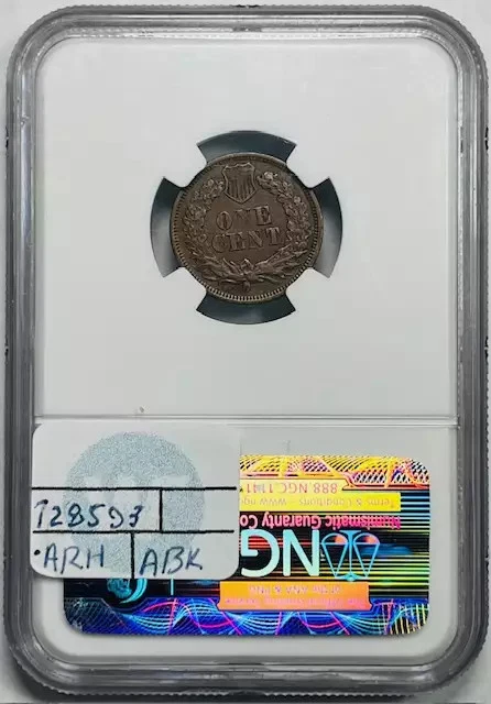 1868 Small Cents Indian Head NGC AU-50 BN Brown CAC - Image 2 of 2