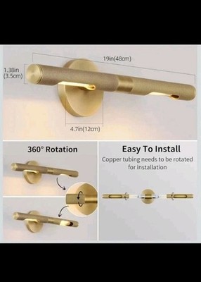 Hard-wired Knurled Picture Light, 19in Brass Picture Light for Wall, Dimmable...