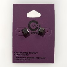 Black Color Cubic Zirconia Titanium Stud Earrings