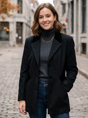 Vintage Urban Wool Jacket 100% Merino Velvet Trim Womens Size 18 Old Money