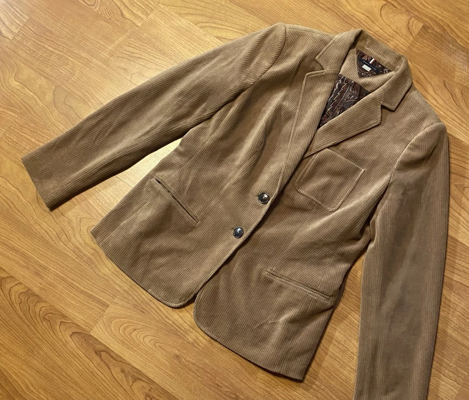 Tommy Hilfiger Blazer Mujer 10 Tostado Pana Codo Parche Forrado 2 Botones Bolsillos Foto 3 de 4