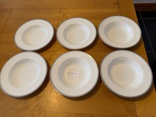 6 x ROYAL DOULTON BONE CHINA PLATINUM CONCORD  RIMMED SOUP BOWLS & platter