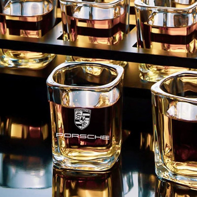 Custom Engraved Porsche Style Shot Glass   2.2 oz Premium Crystal Shot Glass