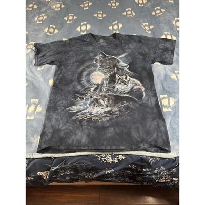 Camiseta The Mountain Para Hombres Three Wolf Moon Tie Dye Gráfica Negra Gris Grande 7227 - Imagen 1 de 4