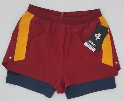 FourLaps Command Shorts Womens Small Maroon Yellow Lined Pockets Compression