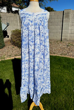 Eileen West Sleeveless Lawn Cotton Nightgown Women's S Blue Floral 72 NWT